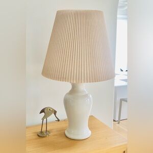 Mid-Century Ginger Jar Lamp with Beige Pleated Shade